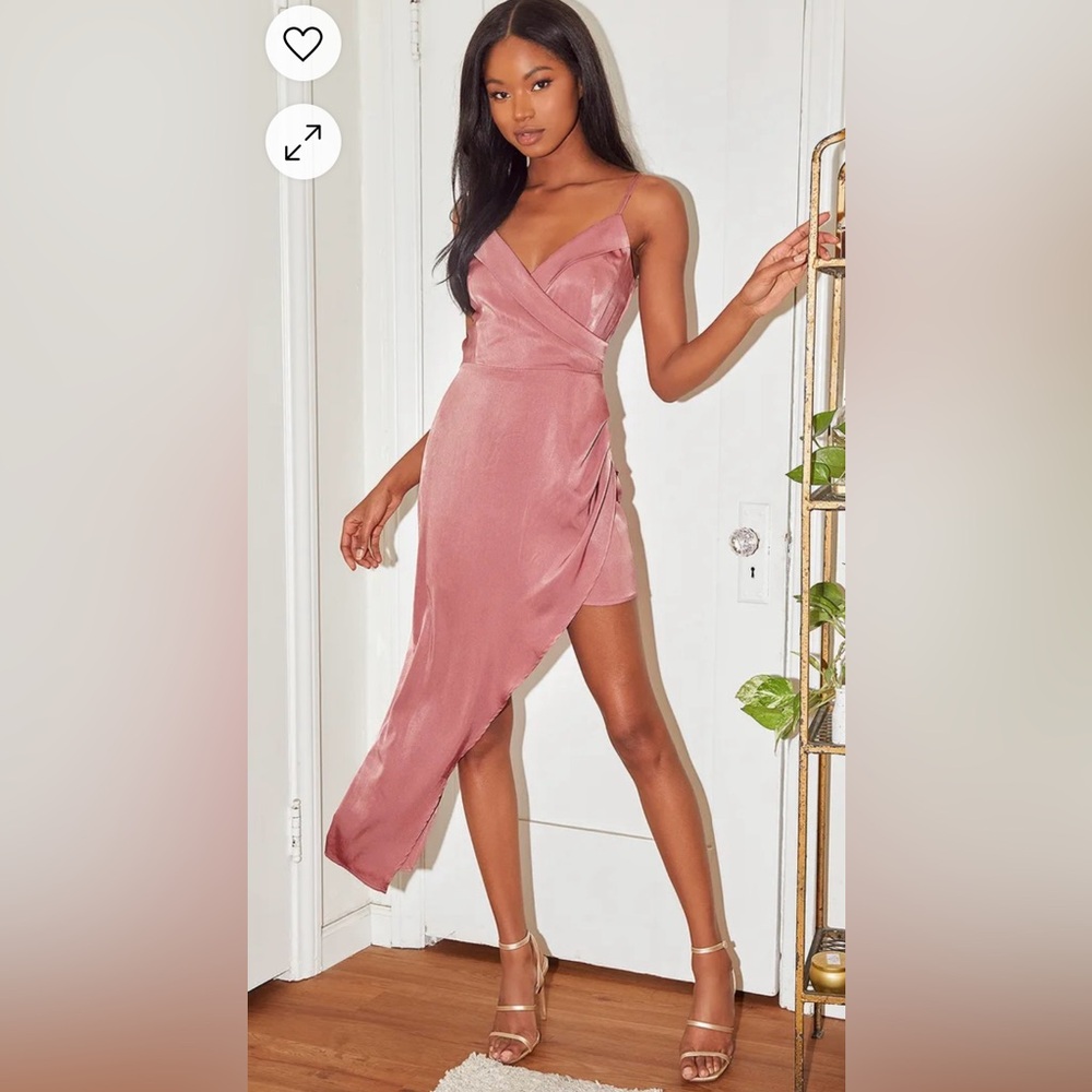 NWT- Lulus- let’s celebrate tonight mauve satin asymmetrical dress (size XS)